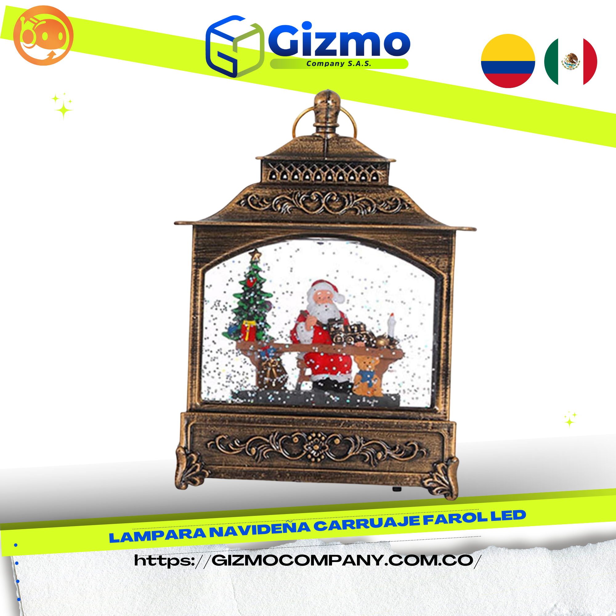 Lámpara Navideña con Nieve en Movimiento